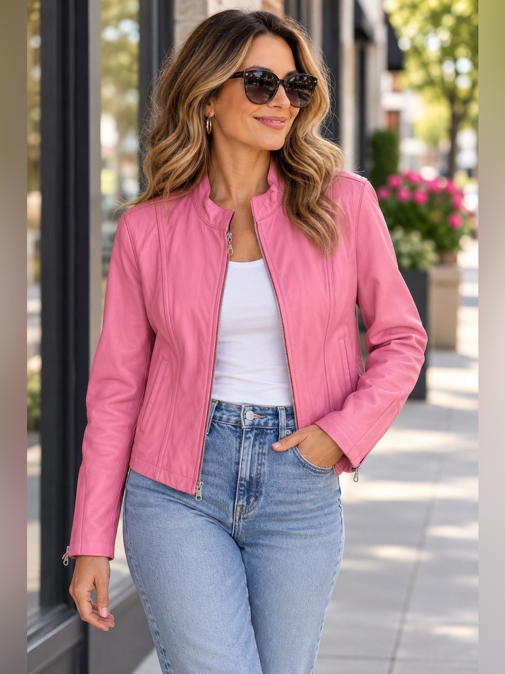 Wilsons Leather Maxima Pink Genuine Leather Jacket Large Y2K Moto